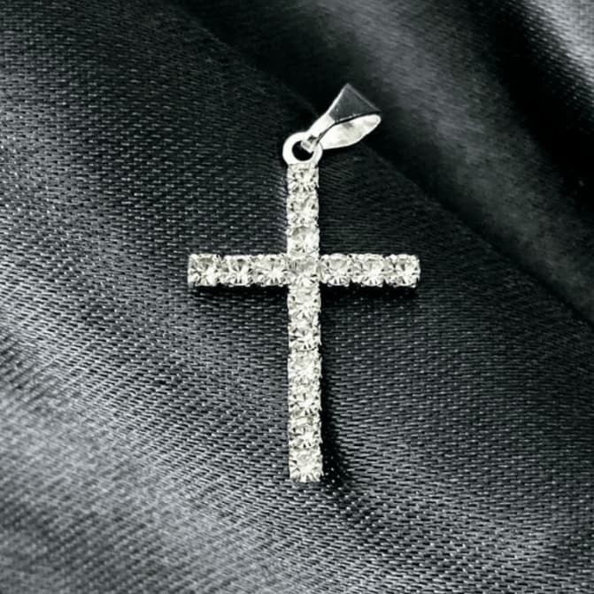 Pingente Cruz Cravejada Prata 925 Delicado Hipoalergênico Crucifixo