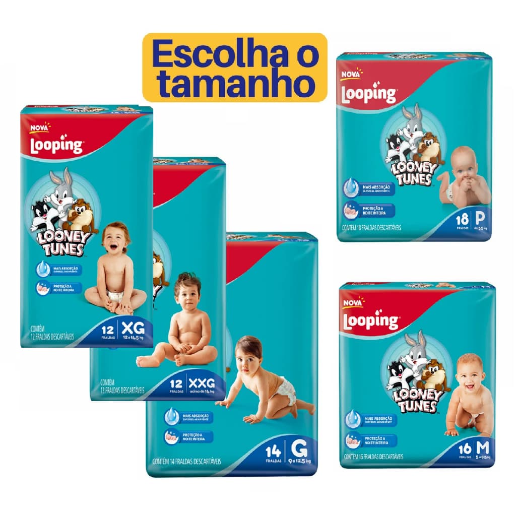 Fralda Descartáveis Looping Looney Tunes * P * M * G * XG * XXG