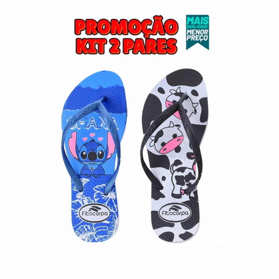 PROMOÇÃO Kit 2 Pares Chinelo Stitch e Vaquinha Super Leve e Confortável Envio Imediato