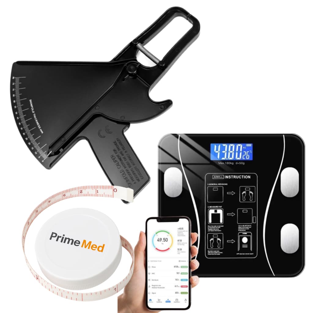 Avaliação Física COMPARATIVA PROFISSIONAL - Adipômetro e Balança de Bioimpedância + Trena e APP