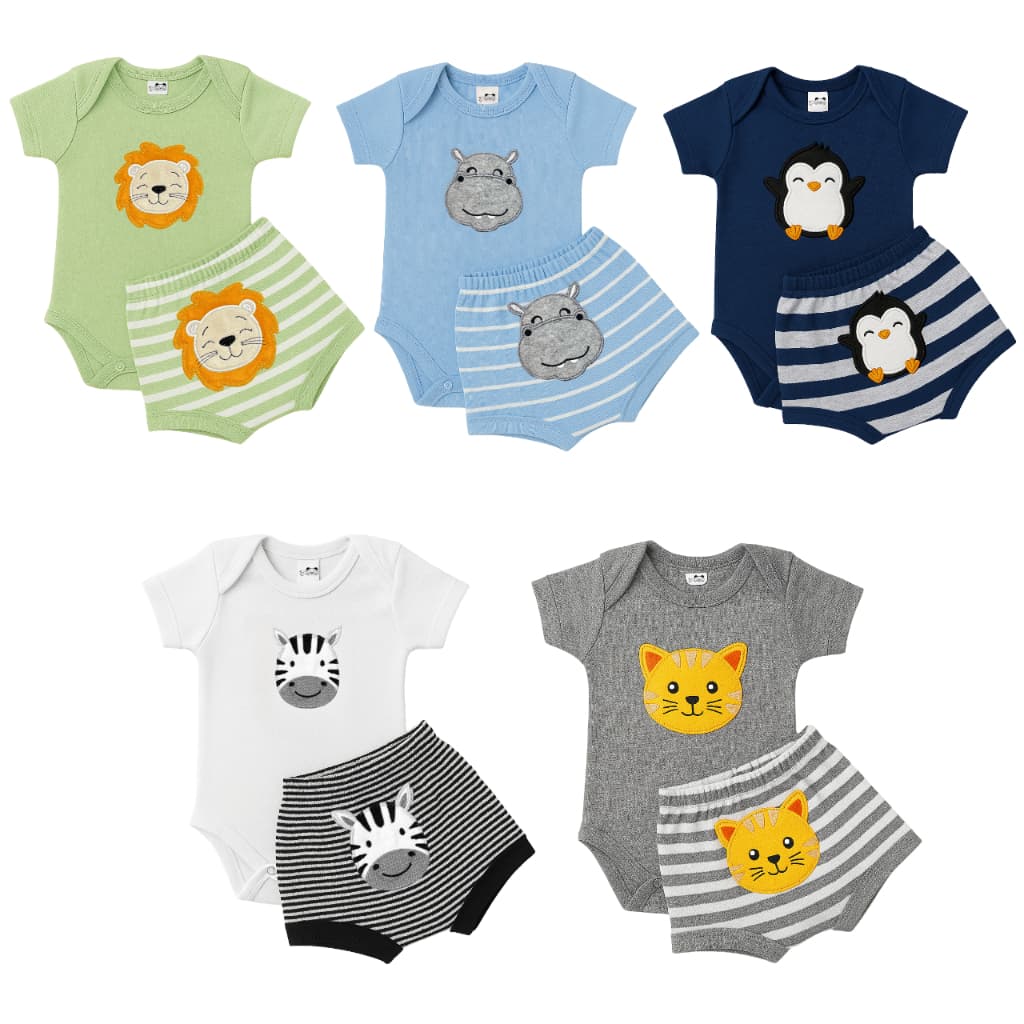 Conjunto de Body e Short Bebe Manga Curta Menino 100% algodão