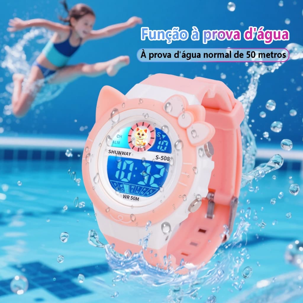 Relógio Infantil Digital Feminino A Prova D Água Esportivo Luminoso Eletrônicos Led