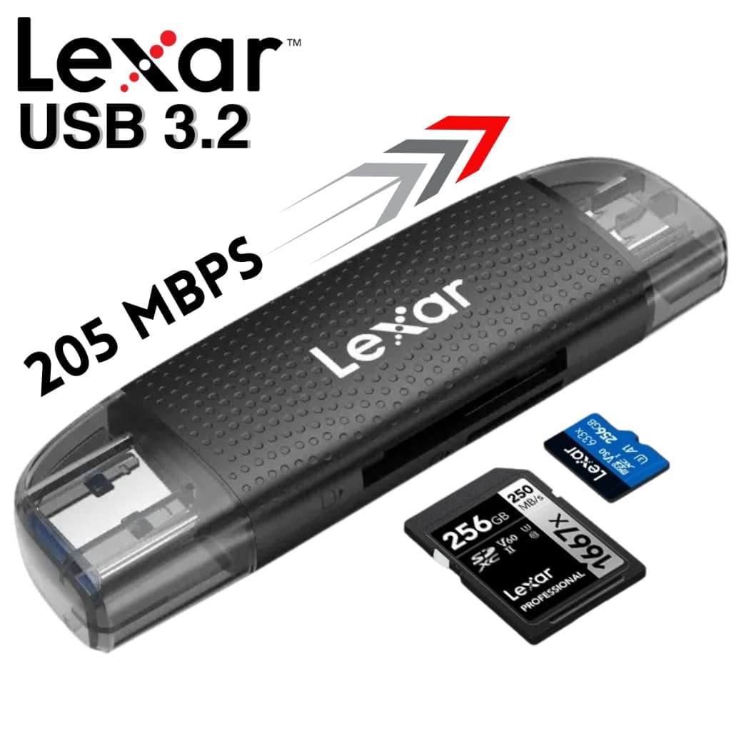 Leitor Adaptador de Cartão de Memória Lexar 2 em 1 USB 3.2 / Tipo C Interface dupla TF / SD Original
