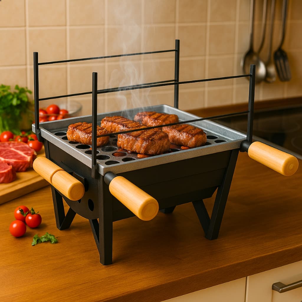 *PROMOÇÃO* Churrasqueira de Mesa Portátil a Carvão Aço Carbono 35cm Grelha Inclusa 3 Andares Pequena