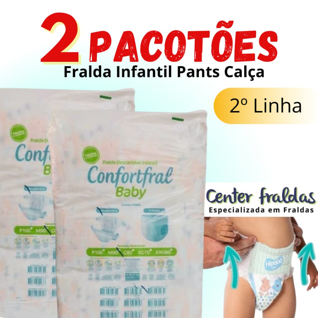 Kit 2 PACOTÕES DE FRALDA PANTS INFANTIL CONFORTFRAL BABY 2 LINHA FRALDA CALÇA