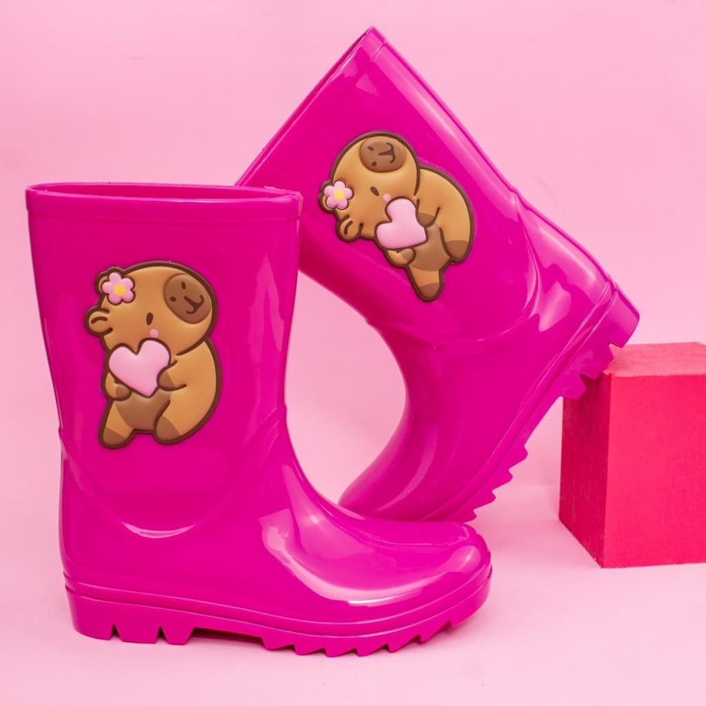 Galocha Infantil Bota Feminina Capivara Várias Cores Mimo Coração Antiderrapante