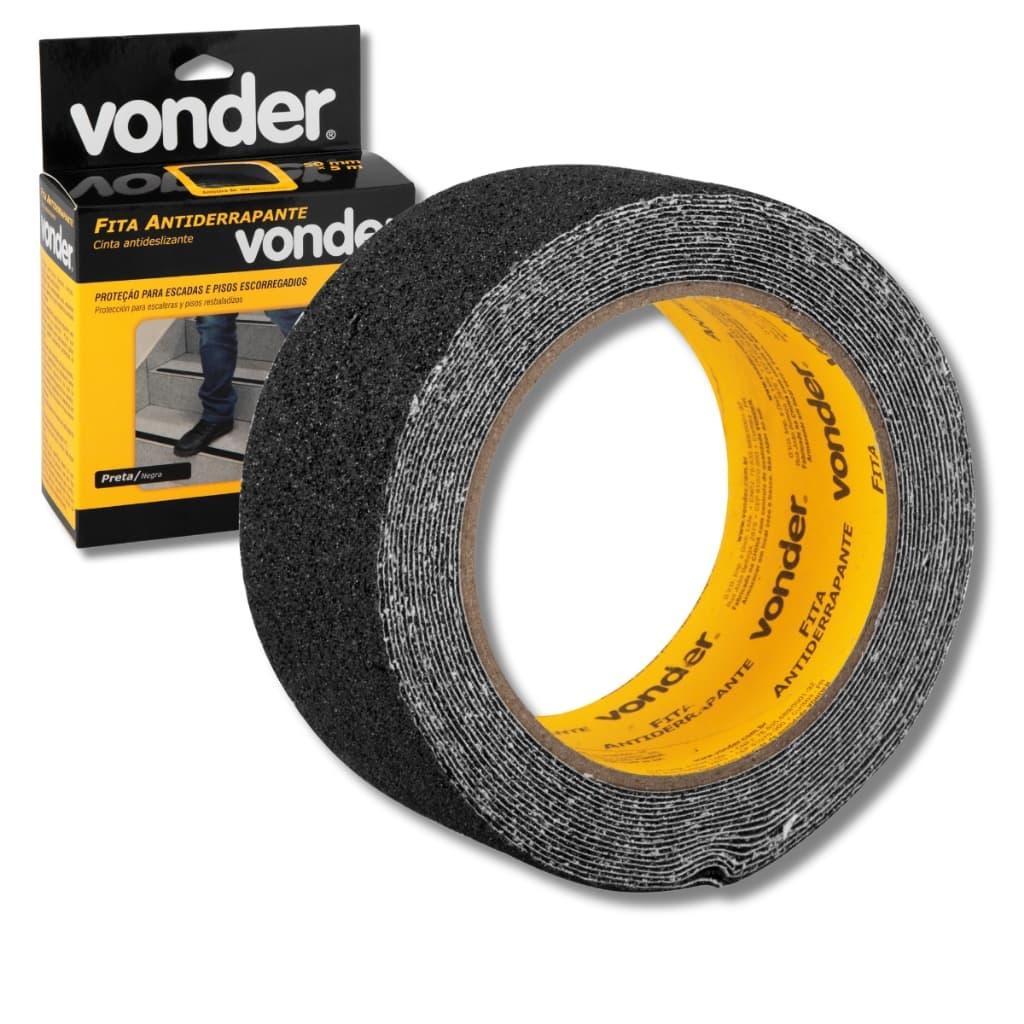 Fita Antiderrapante 5m e 15m Vonder Preta Área Interna Piso Escada Rampas Degraus