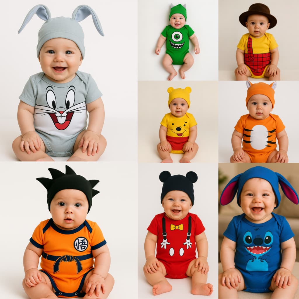 Body bebê mêsversário - Fantasia Infantil - Body com touca