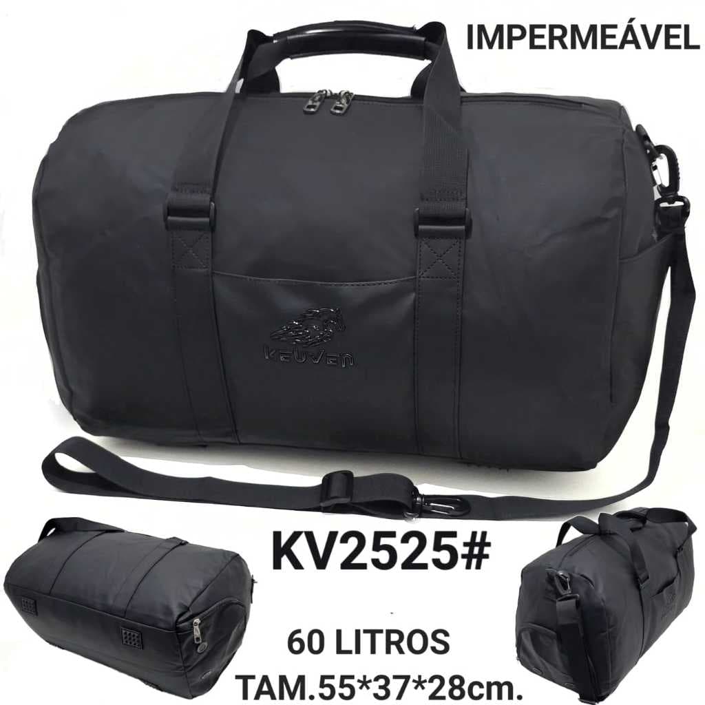 Sacola Impermeável Resistente 60 litros, Keuvem  Mala Cor preta. KV2525
