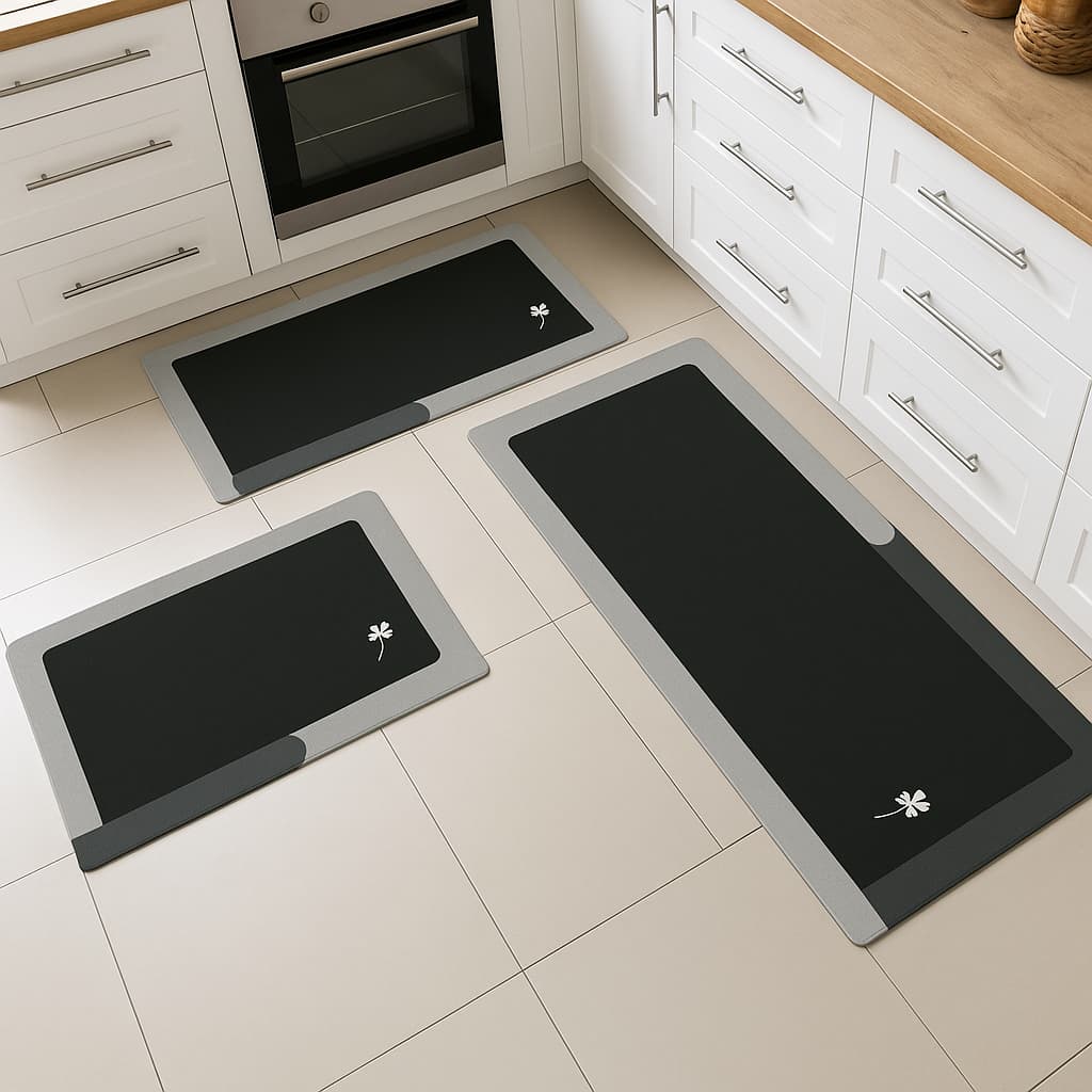 Kit 3 Peças Tapete de Cozinha Estampado Antiderrapante com Secagem Rápida e Acabamento Premium