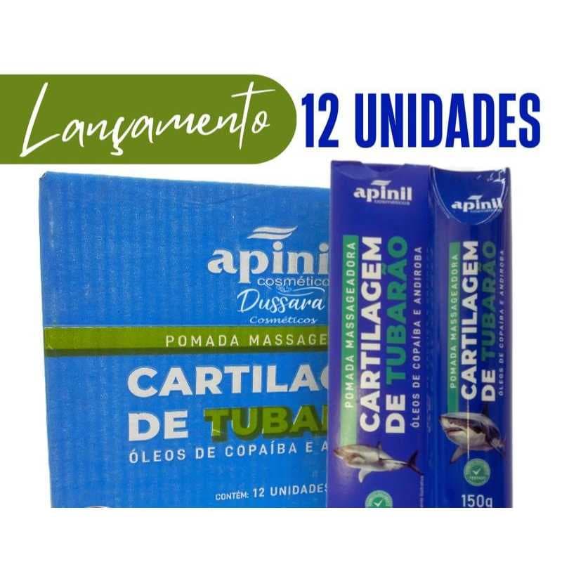 Kit 12 Pomada Massageadora Cartilagem de Tubarão Apinil - 150g