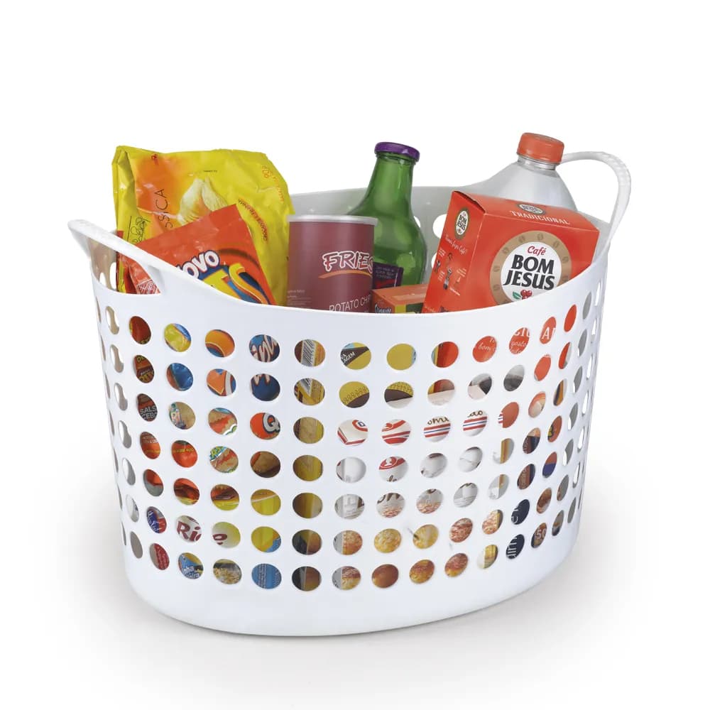 Cesto Roupa Oval Flex Com Alça Organizador Lavanderia 35 Litros Branco Arthi