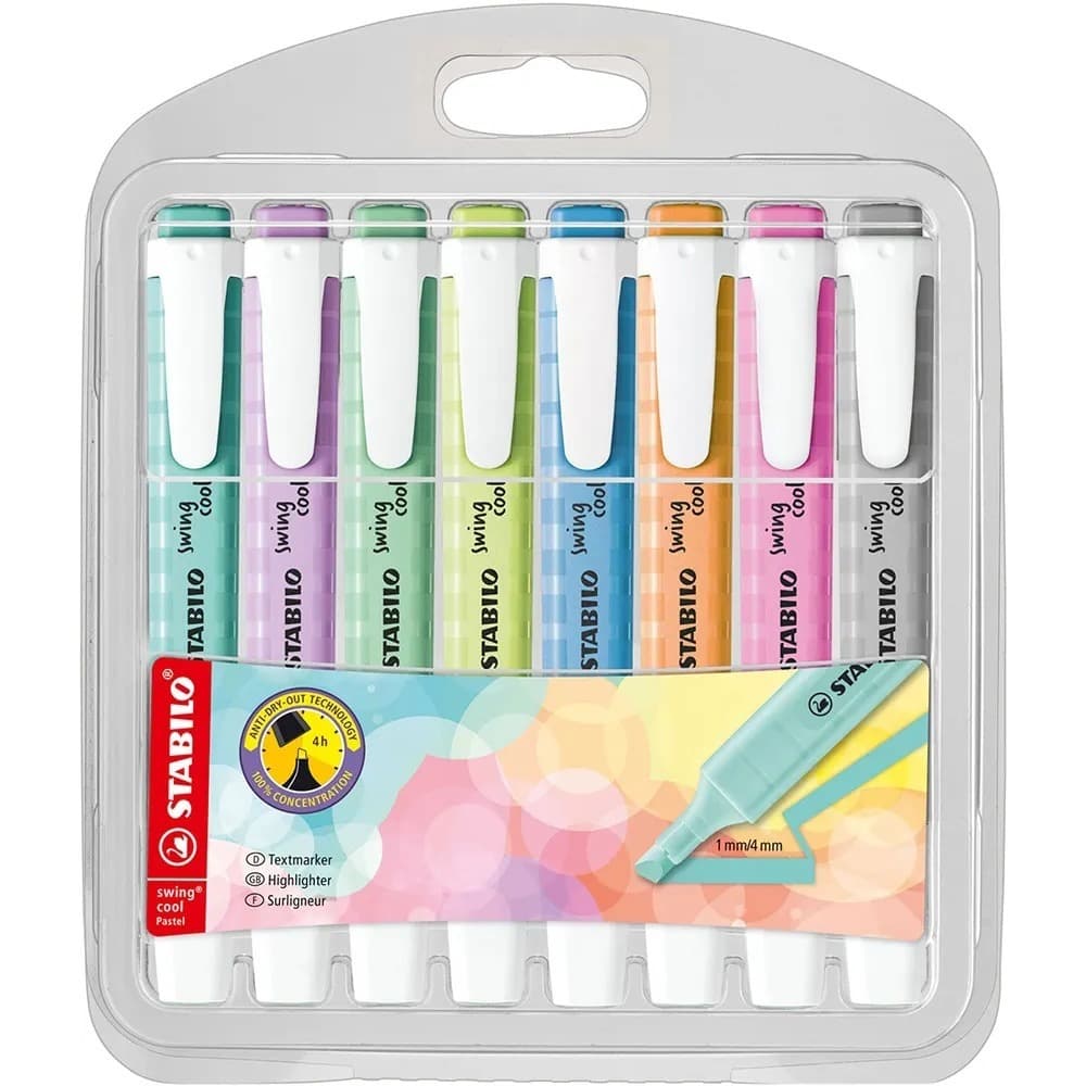 STABILO - Marca-textos Swing Cool 8X Pastel - Importado Alemanha 275/8-08-2