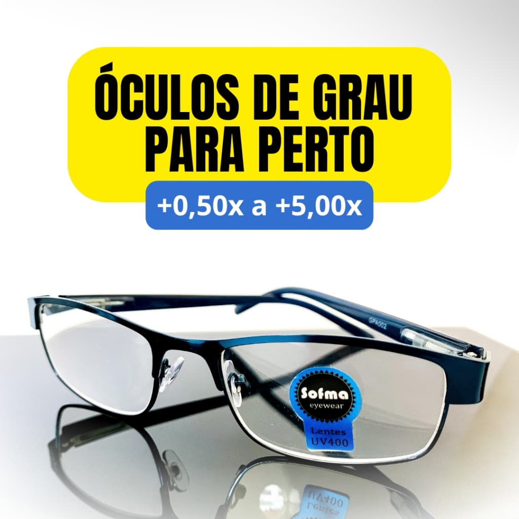 Óculos de Leitura Metálico Retangular Azul com Lente de Grau +0.50 até +5.00 Óculos Pronto para Vista Cansada Leitura
