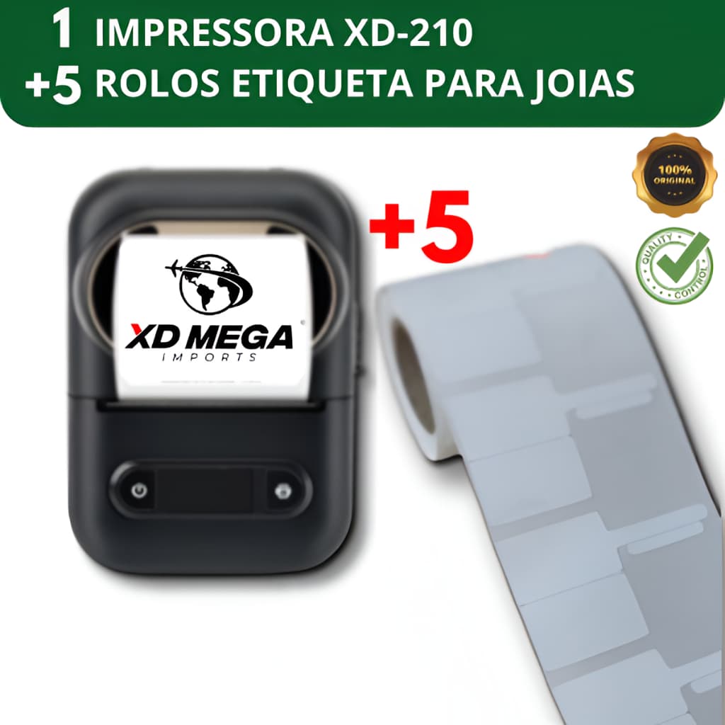 1 impressora bluetooth e USB XD-210 + 5 rolos etiqueta para Joias e óculos