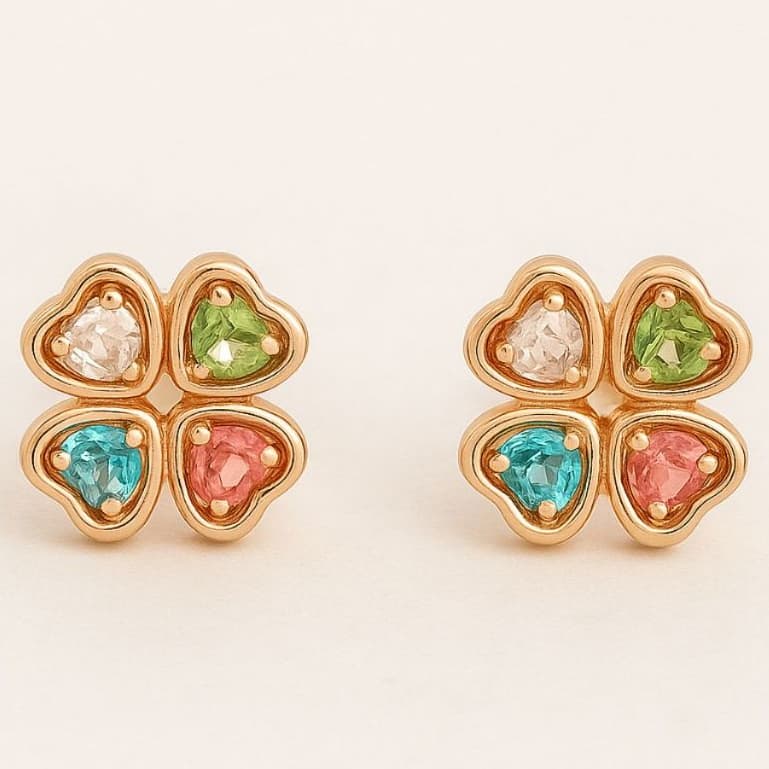 Brinco Infantil Trevo Colorido Antialérgico Banhado A ouro 18k
