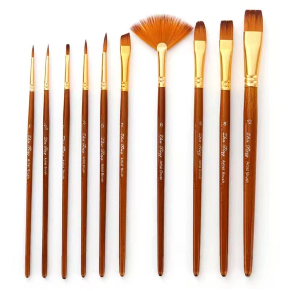 KIT DE PINCÉIS COM 10 UNIDADES PARA PINTURA AQUARELA GUACHE ACRILICO ARTESANATO EM GERAL CARAMELO
