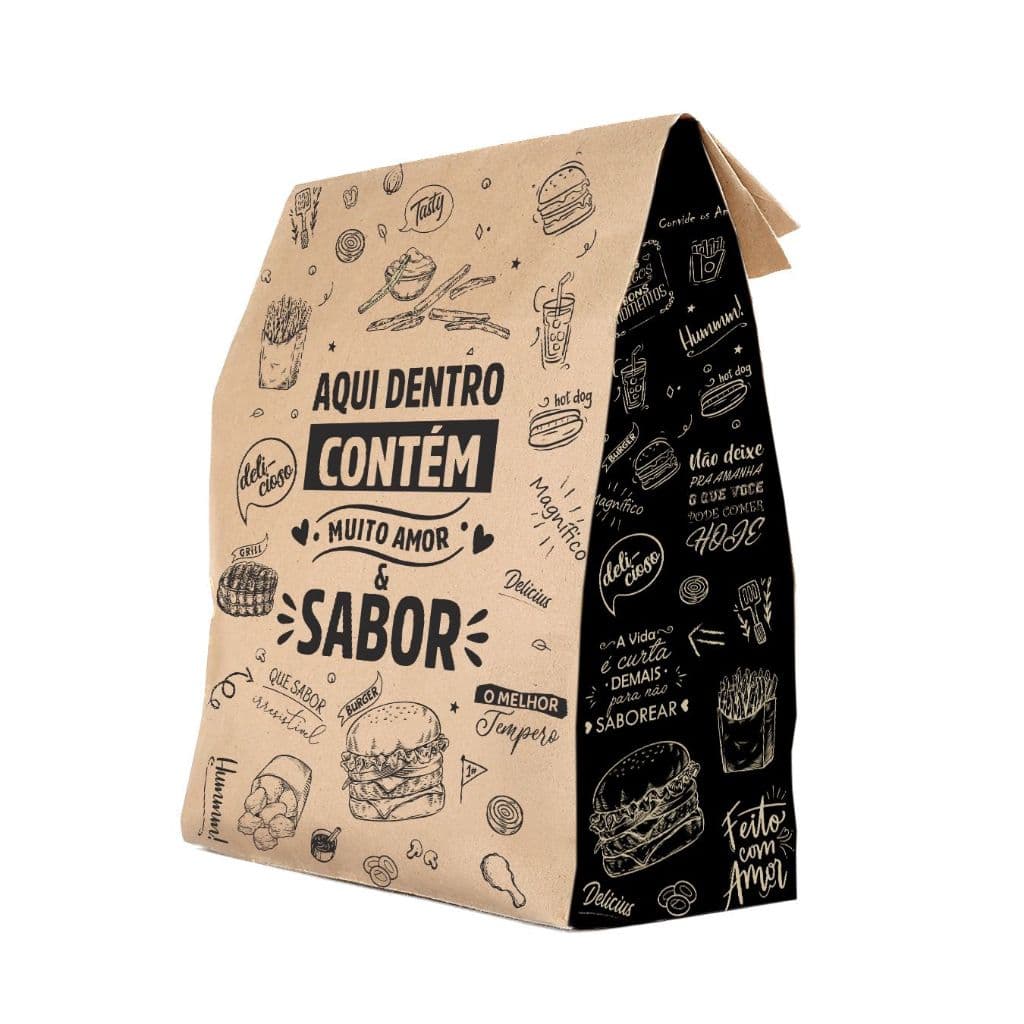 50 Embalagens Saco Kraft Para Delivery - Burger, Lanches, Salgados