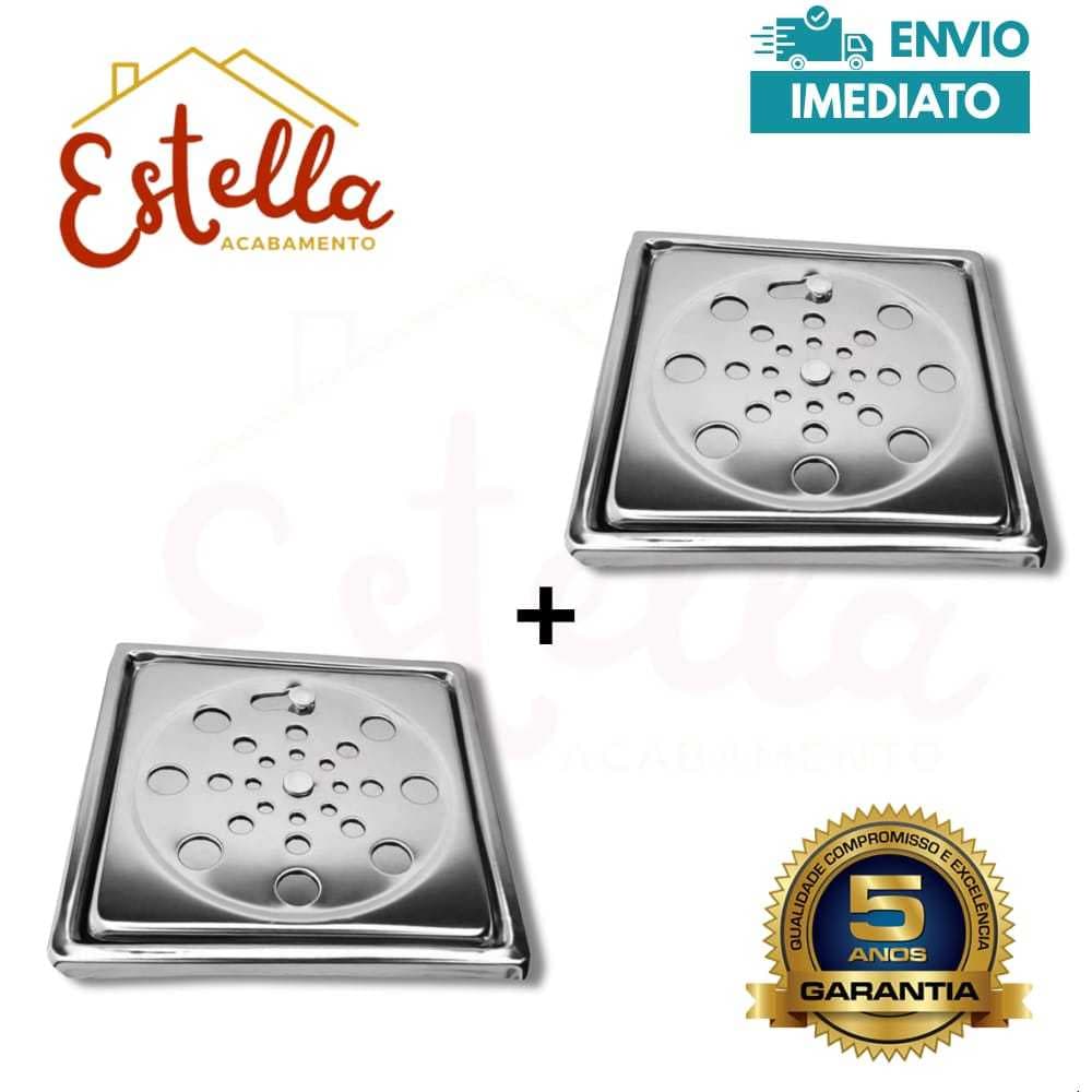 Kit 2 Ralo Tampa Grelha INOX QUADRADO Abre e Fecha Rotativo Com Caixilho Porta Ralo 10x10