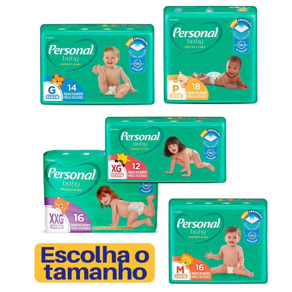 Fraldas Descartáveis Personal Baby Protect & Sec * P - M - G - XG - XXG