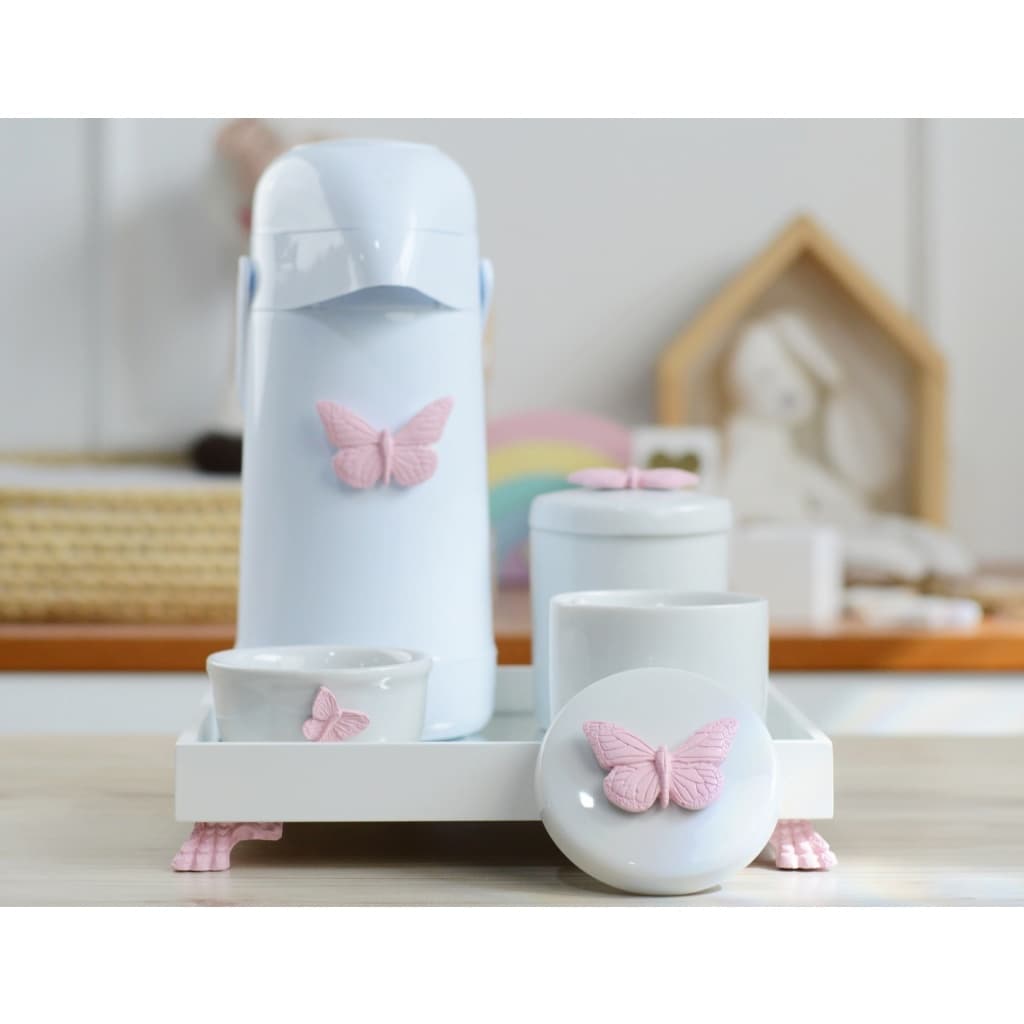 Kit Higiene Bandeja Porcelana Bebê Térmica Moderno Promoção K012 Borboleta