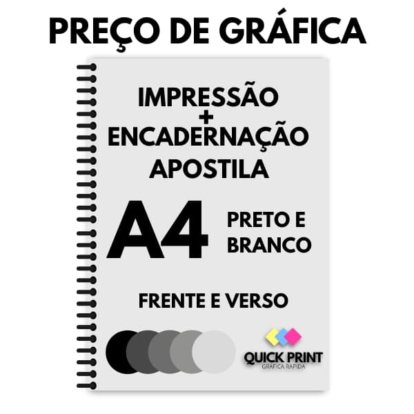 Impressão e encadernação de apostilas A4 - Preto frente e verso + 1 Encadernação
