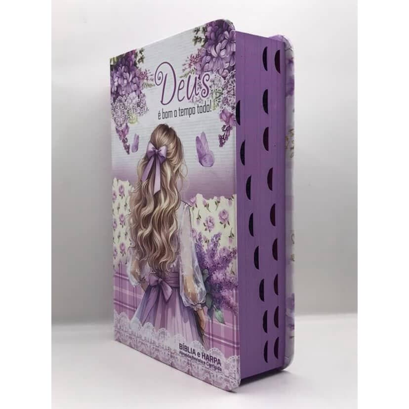 Bíblia Sagrada Tamanho Médio 12,5x19 cm Com Harpa Palavras de Jesus em Vermelho Capa Dura Menina Loira