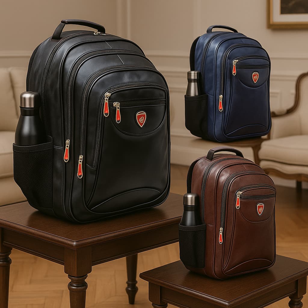 Mochila de Couro Masculina Notebook 45L Bolsa Impermeável Reforçada Com Cabo de Aço USB Preto Marrom