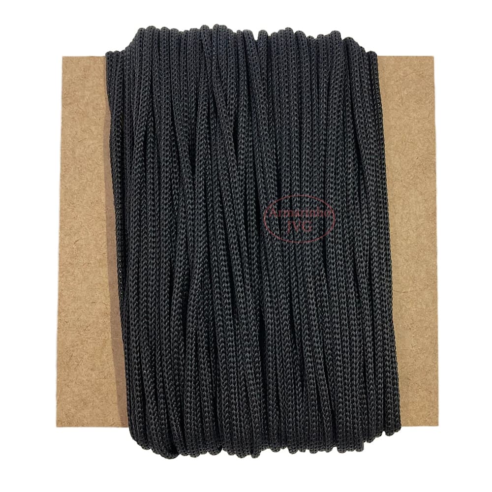 50m Cordão 4/1 Preto Fio Náutico 4mm Rabo Rato Saco Mochila