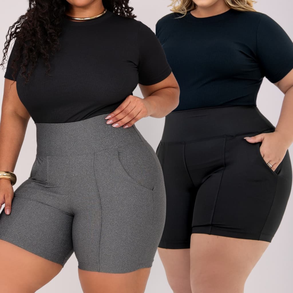 2 Bermudas Plus Size Leggings Cintura Alta Modeladora Com Bolso Do GG ao G4