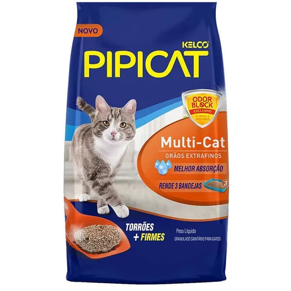 Areia Higiênica Pipicat MultiCat Odor Block 4 kg