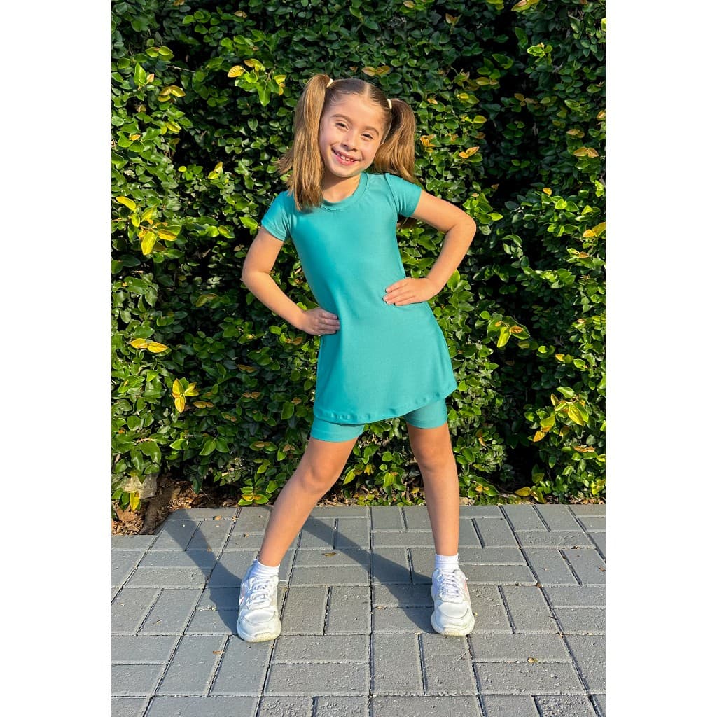 Conjunto Fitness Infantil Vestido e Short Menina Kids Roupa de Treino