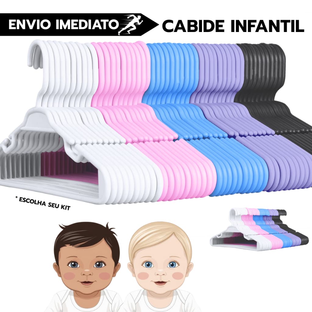 Kit até 50 Unidade de Cabide Infantil Ideal para Enxoval - Escolha Cor e Quantidade Desejada