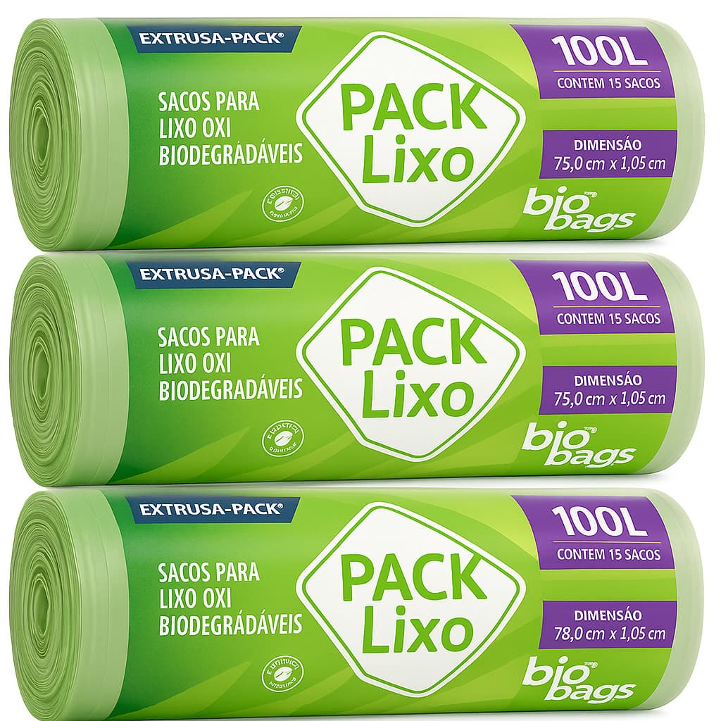 Saco Lixo 100 Litros Biodegradável 3 Pacotes - 45un