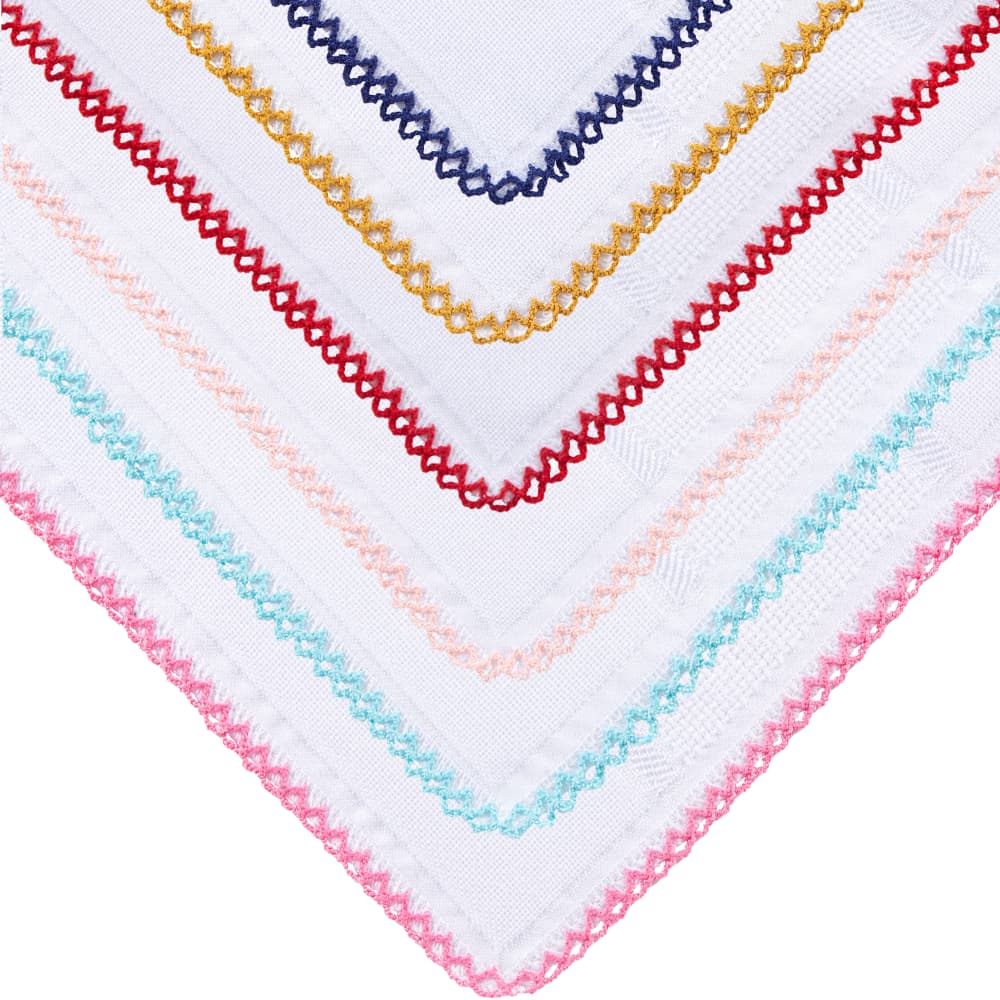 Kit 6 Fraldinhas de Boca Mabber com Crochê Barra para Bordado Ponto Cruz - Cores Sortidas - Enxoval de Bebê