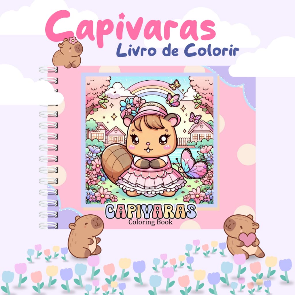 Livro De Colorir Capivaras Capa Dura 50 Folhas de 180g