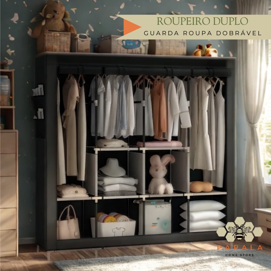 Guarda Roupa Dobrável Organizador De Roupas Portátil Multiuso Organizador com Ziper e Divisórias