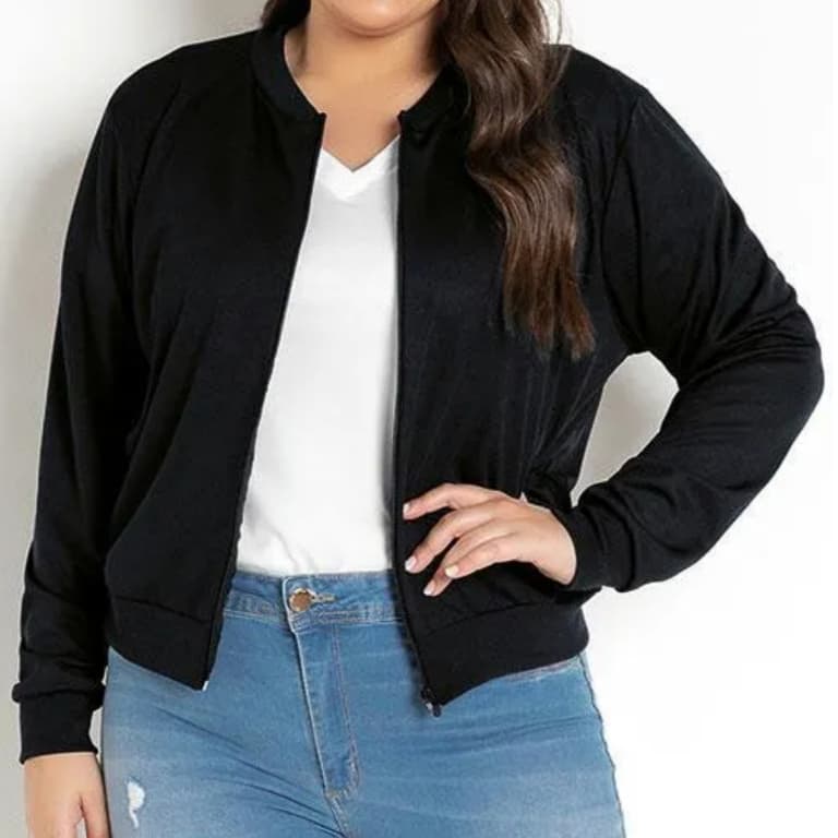 Jaqueta Bomber Plus zise Feminino Corta Vento Com Ziper cor Preta Suplex
