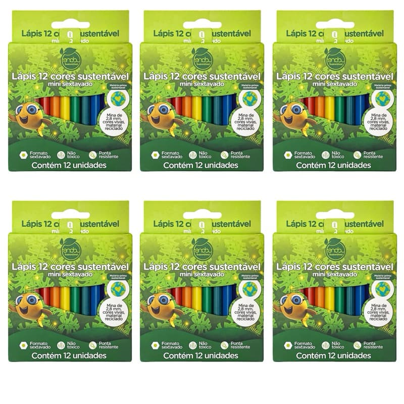 6 Caixa Mini Lapis de Cor 12 Cores onda