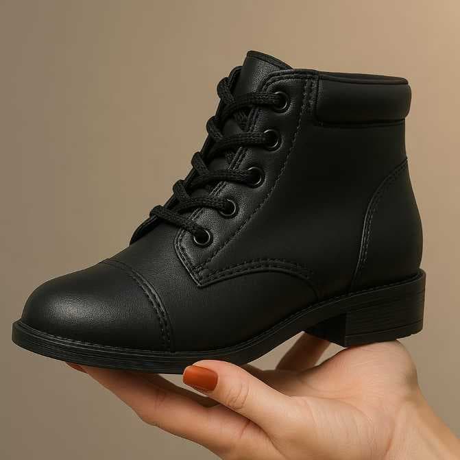 Bota Coturno Casual Feminina Cano Curto Baixo Médio Confortável Macia - Preta Femmy