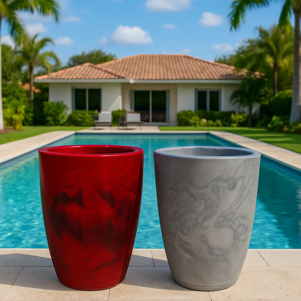 Vasos Decorativos Liso Para Plantas Flor Jardim Coluna Redonda N1 Polida Marmorizada Com Pratos