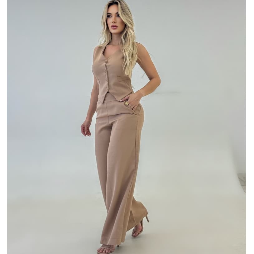 Conjunto Social Alfaiataria Colete Calça Pantalona Uniforme Gerente Casamento Plus size Pequeno Grande