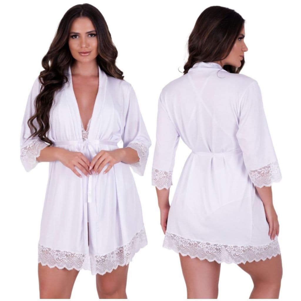 ROBE FEMININO LUXUOSO COM DETALHES SENSUAIS EM RENDA, MANGA MÉDIA – PERFEITO COMO PIJAMA ELEGANTE.