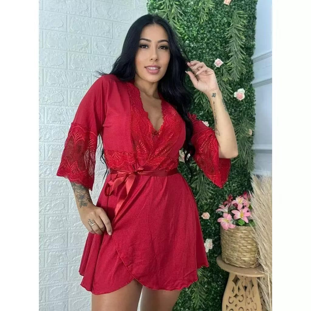 Robe Luxo de Microfibra Roupão Feminino Hobe com renda Lua de mel Chá de Lingerie Sensual