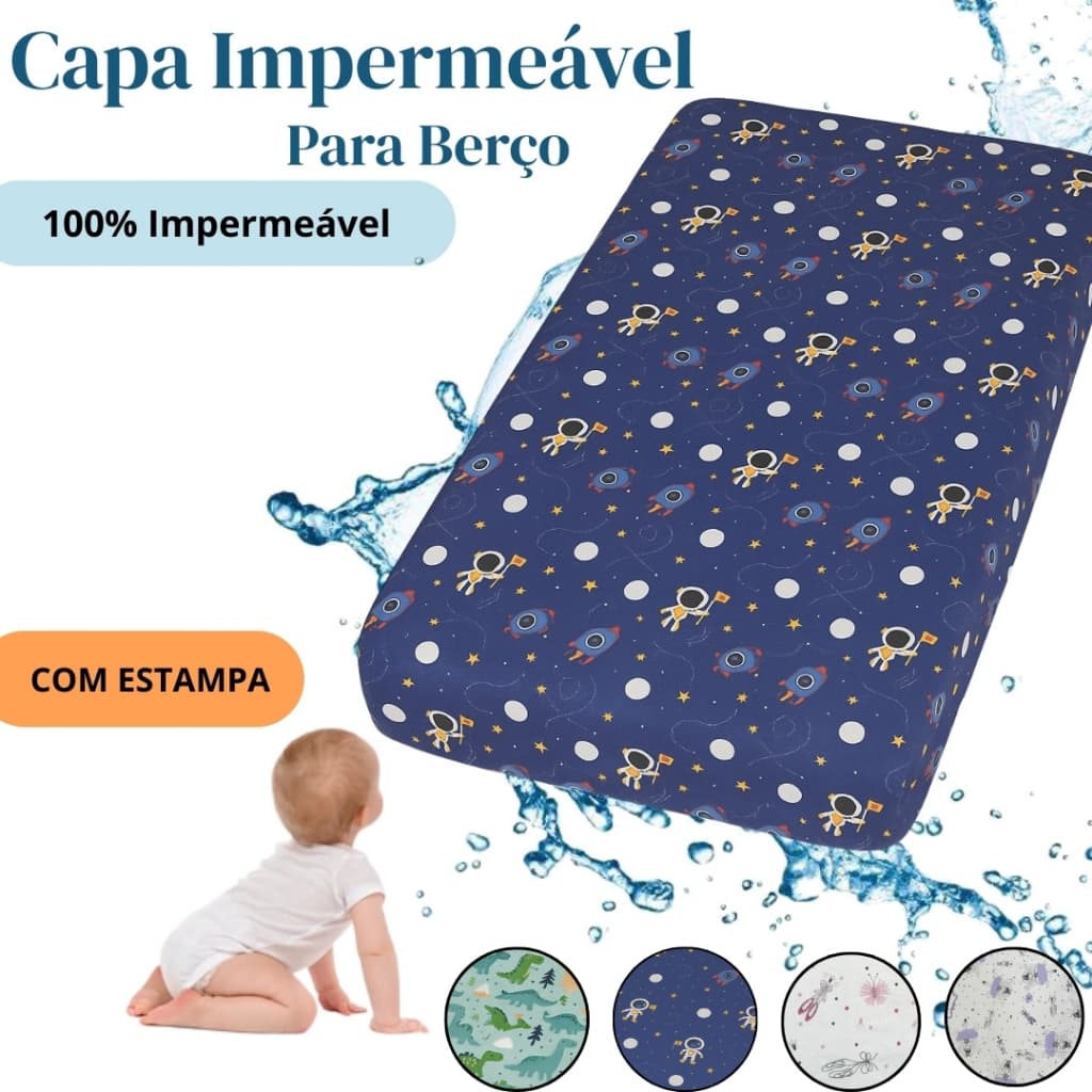 Capa Protetora Para Berço Colchão Impermeável Anti Xixi Com Ziper