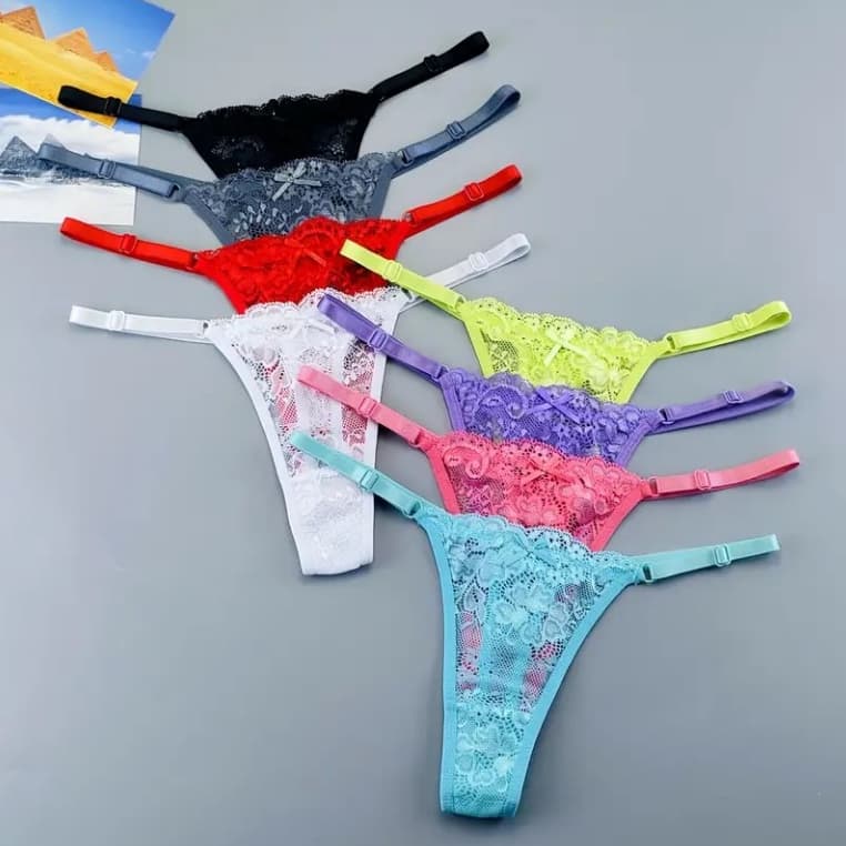 Kit 5 Calcinhas FIO DENTAL de Renda com Regulagem Tanga Sexy Lingerie Sensual Feminina