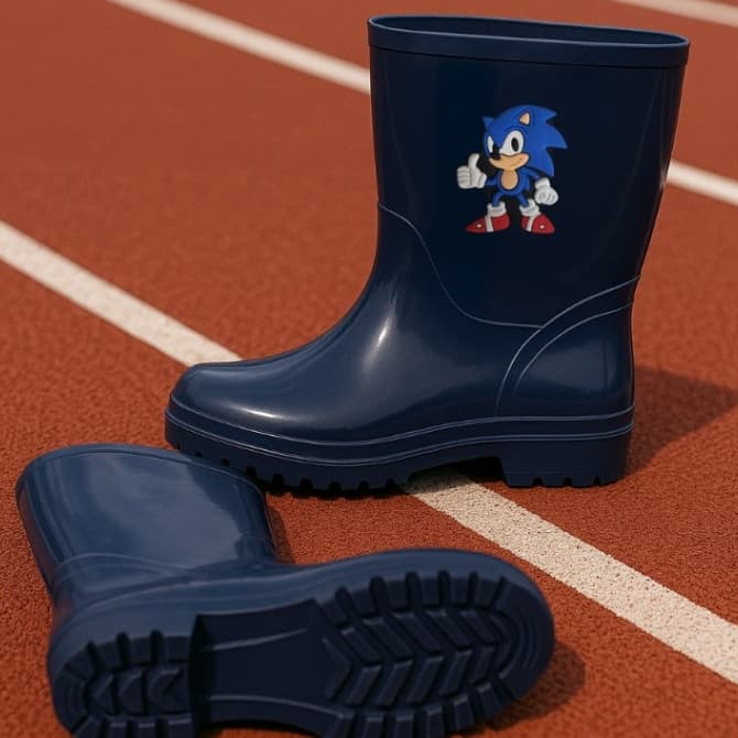 Galocha Infantil Menino Leve Impermeável Antiderrapante Sonic – Preto e Marinho Confortável Happy Kids