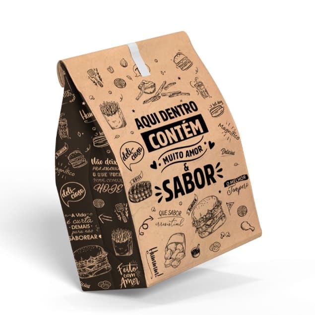 Embalagem Saco Kraft Para Delivery - Burger, Lanches, Salgados 100 Unidades