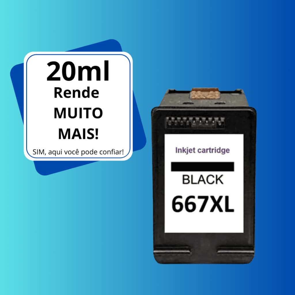 Cartucho de Tinta Hp 667XL Preto com 20ml ALTO RENDIMENTO