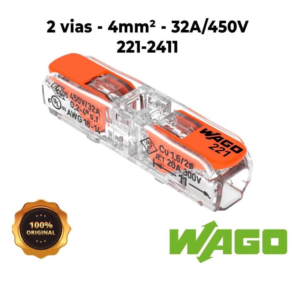 KIT Conector Wago Original Reto 2 Fios 221-2411